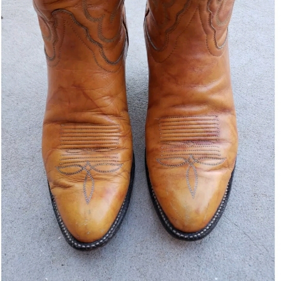 Vintage Tony Lama Black Label Marbled Butterscotch Leather Western Boots 7.5 D. - Picture 9 of 10